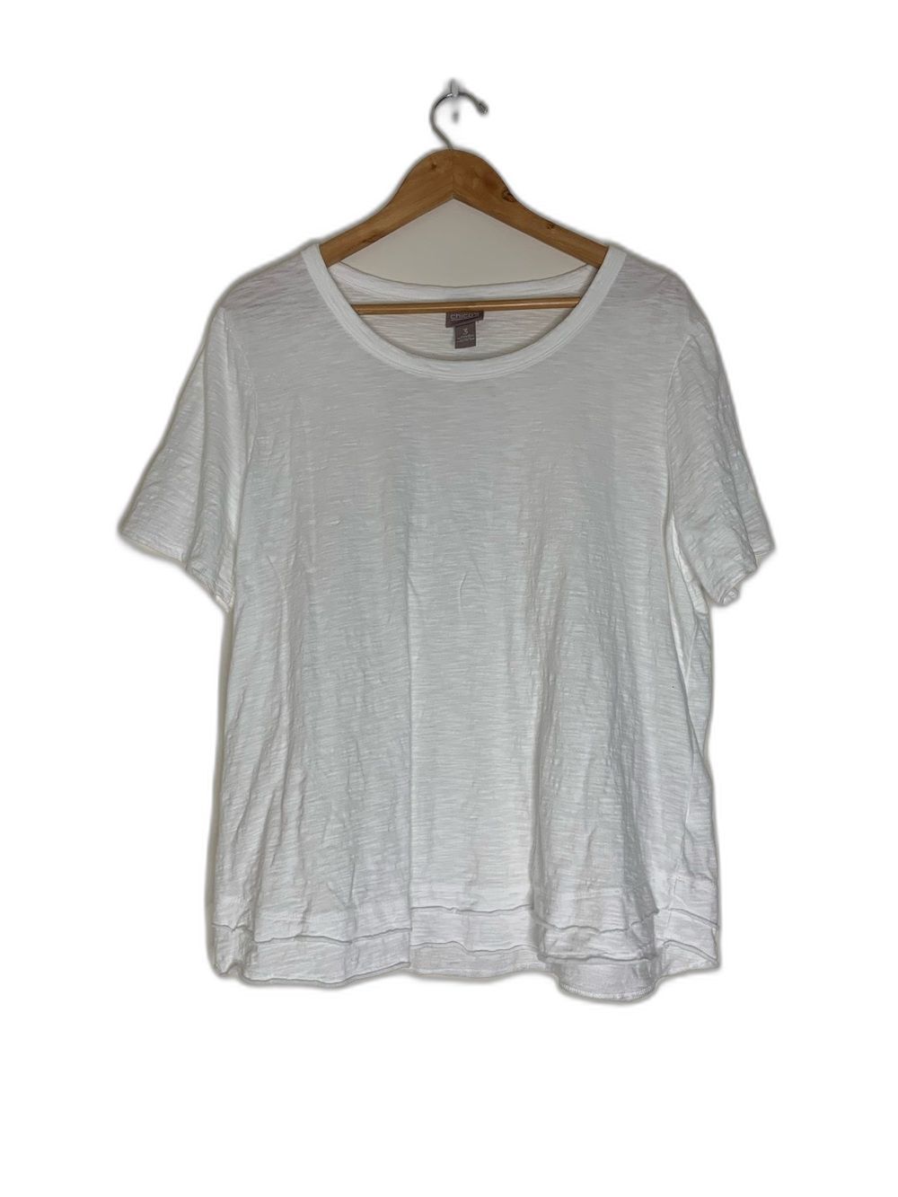 Chico's White Cotton Short Sleeve Crewneck Tee Shirt Relaxed Fit 3 Breathable XL
